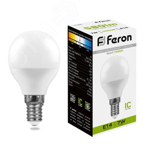 Лампа светодиодная LED 7вт Е14 белый шар - Feron