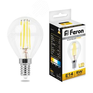 Лампа светодиодная LED 5вт Е14 теплый шар FILAMENT (LB-61) - Feron