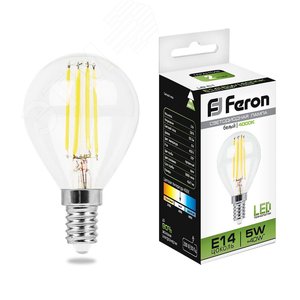 Лампа светодиодная LED 5вт Е14 белый шар FILAMENT 2