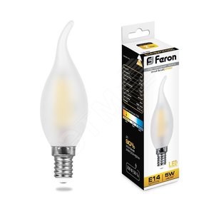 Лампа светодиодная LED 5вт Е14 теплый матовая свеча на ветру FILAMENT (LB-59) - Feron