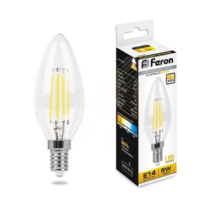 Лампа светодиодная LED 5вт Е14 теплый свеча FILAMENT диммируемая (LB-68) - Feron