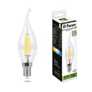 Лампа светодиодная LED 5вт Е14 белый свеча на ветру FILAMENT диммируемая (LB-69) - Feron
