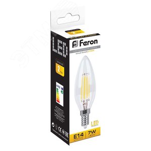 Лампа светодиодная LED 7вт Е14 теплый свеча FILAMENT 3