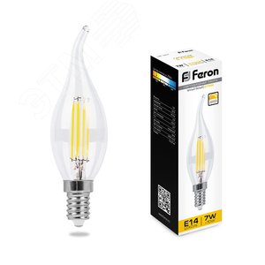 Лампа светодиодная LED 7вт Е14 теплый свеча на ветру FILAMENT диммируемая (LB-167) - Feron