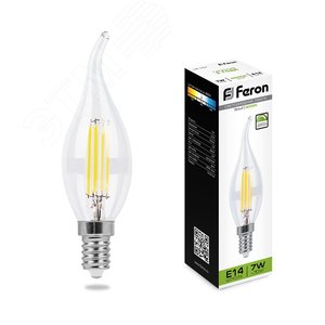 Лампа светодиодная LB-167 (7W) 230V E14 4000K филамент C35T диммируемая прозрачная | 25873 | FERON - Feron