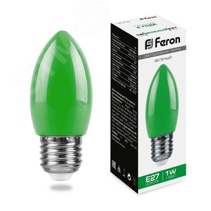Лампа светодиодная LED 1вт Е27 зеленый свеча (LB-376) - Feron