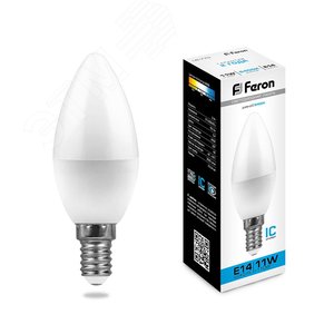 Лампа светодиодная LED 11вт E14 дневной матовая свеча - Feron