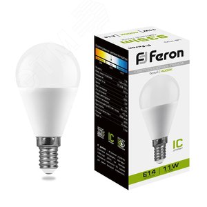 Лампа светодиодная LED 11вт Е14 белый матовый шар - Feron