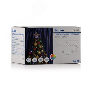 Светодиодная гирлянда CL555 линейная разноцветная 2м + 0.5м с питанием от батареек | 26762 | Feron 3