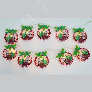 CL121 гирлянда на батарейках "Деревянные новогодние шары", 10 LED, длина 1,2 м+0.3m, IP20 | 26838 | FERON 2