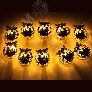 CL121 гирлянда на батарейках "Деревянные новогодние шары", 10 LED, длина 1,2 м+0.3m, IP20 | 26838 | FERON 3