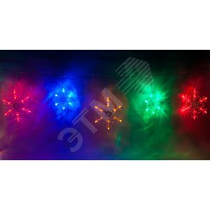 Гирлянда 13 разноцветных снежинок 120LED мультиколор 3м+1.5м шнур (CL108) - Feron