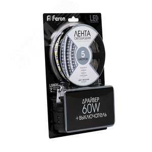 Комплект светодиодной ленты 14.4Вт/м 12В 6500К IP20 60LED/м с драйвером LS606 - фото 2