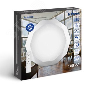 Светильник светодиодный ДБО-36w матовый с эффектом Звездного неба регулировкой цветовой температуры 3000-6500К светового потока max 2900Лм и режима освещенности с пультом управления и таймером выключения 8