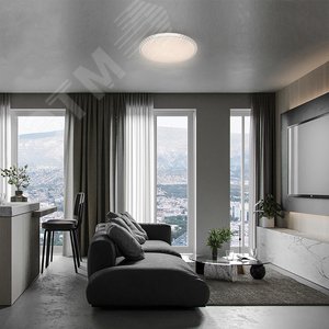 Светильник светодиодный ДБО-100w круглый матовый с эффектом Звездного неба регулировкой цветовой температуры 3000-6500К светового потока max 8500Лм и режима освещенности с пультом управления и таймером выключения 9