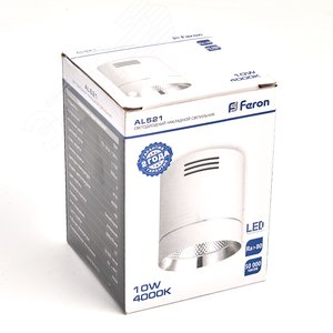 Светильник накладной светодиодный спот неповоротный AL521, 10W, 900Lm, 4000K, 35 градусов, белый c хром кольцом | 32467 | FERON 7