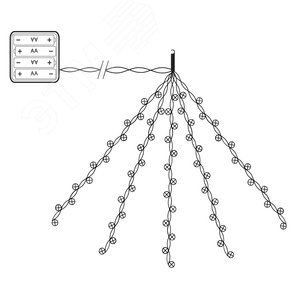 Гирлянда на елку LED белый 10 веток 2 м от батареек 6