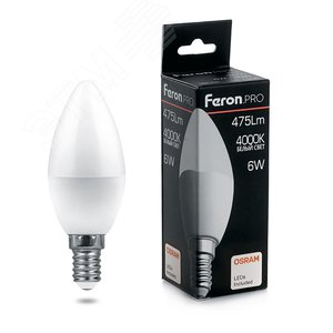 Лампа светодиодная LED 6вт Е14 белый матовая свеча Feron.PRO (LB-1306) - Feron