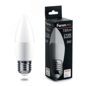 Лампа светодиодная LED 9вт Е27 теплый матовая свеча Feron.PRO (LB-1309)