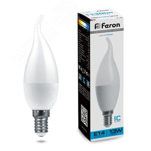 Лампа светодиодная LED 13вт Е14 дневной матовая свеча на ветру - Feron