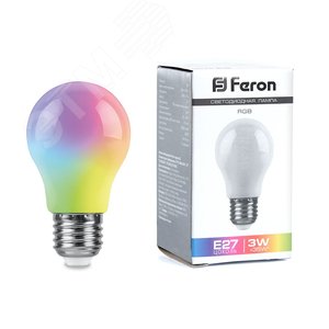 Лампа светодиодная LED 3вт Е27 RGB плавная смена цвета А50 - Feron
