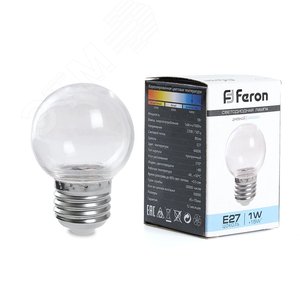 Лампа светодиодная LED 3вт Е27 прозрачный 6400К шар G60 (LB-371) - Feron