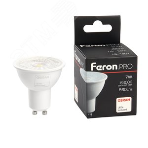 Лампа светодиодная, (7W) 230V GU10 6400K MR16 с линзой 38 градусов, LB-1607 | 38178 | FERON - Feron