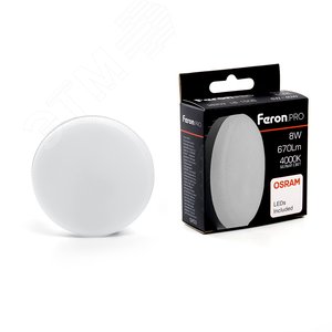 Лампа светодиодная LED 8вт GX53 белый таблетка .PRO - Feron