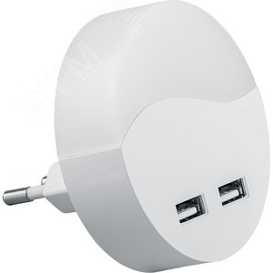 Ночник светодиодный 0.45w LED с датчиком освещенности и 2-мя USB выходами белый - Feron