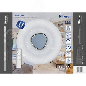 Светодиодный управляемый светильник накладной AL5320 тарелка 60W 3000К-6500K белый с кантом | 41022 | Feron 7