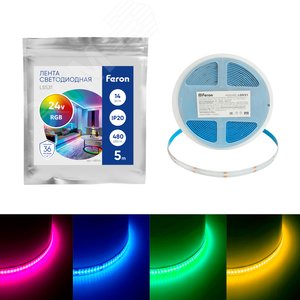 Лента светодиодная 480SMD(2110)/ 14Вт/м 24V 5000*8*1.8мм RGB, IP20, LS531 FERON | 48946 | FERON - Feron